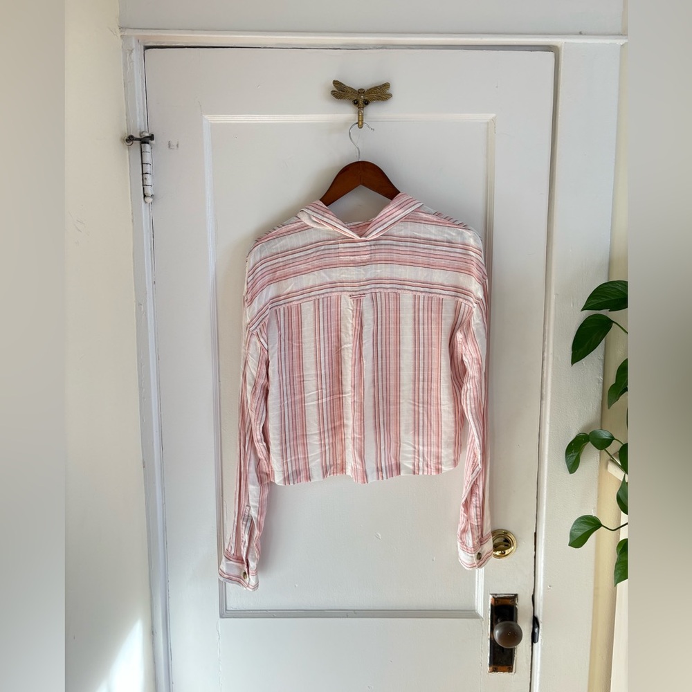 Aeropostale Long Sleeve Striped Button-Down Top Pink White Small‎ - Picture 8 of 13